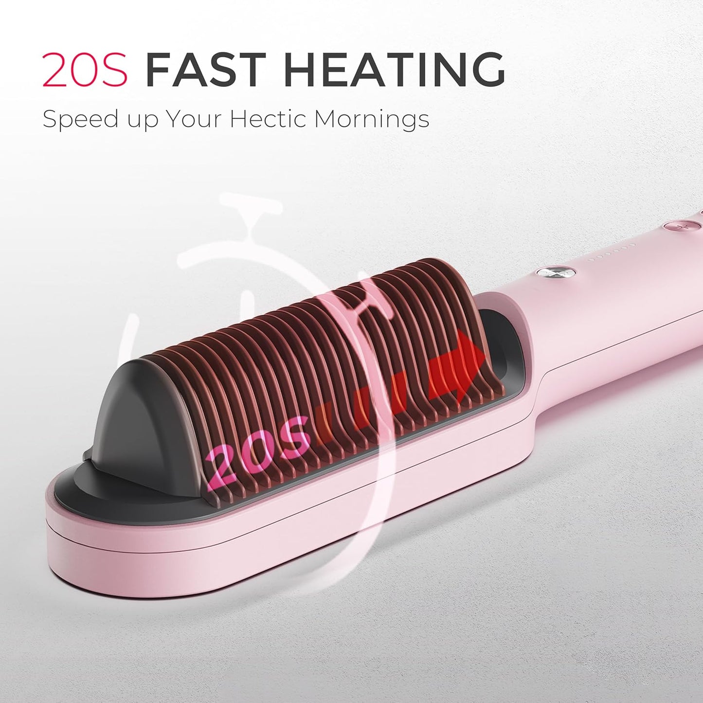 Hair Straightener Brush,  Ring Hair Straightener Comb Straightening Brush for Women with 5 Temps 20S Fast Heating & Dual Voltage, Pink